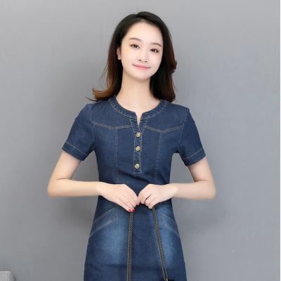 ĐẦM JEAN SUÔNG CỔ TRỤ TÚI XÉO - N01
